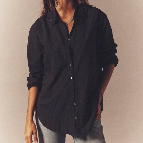 Xirena Women's Beau Shirt Small Black Button Up Long Sleeve Oversize Lagenlook - Picture 1 of 9